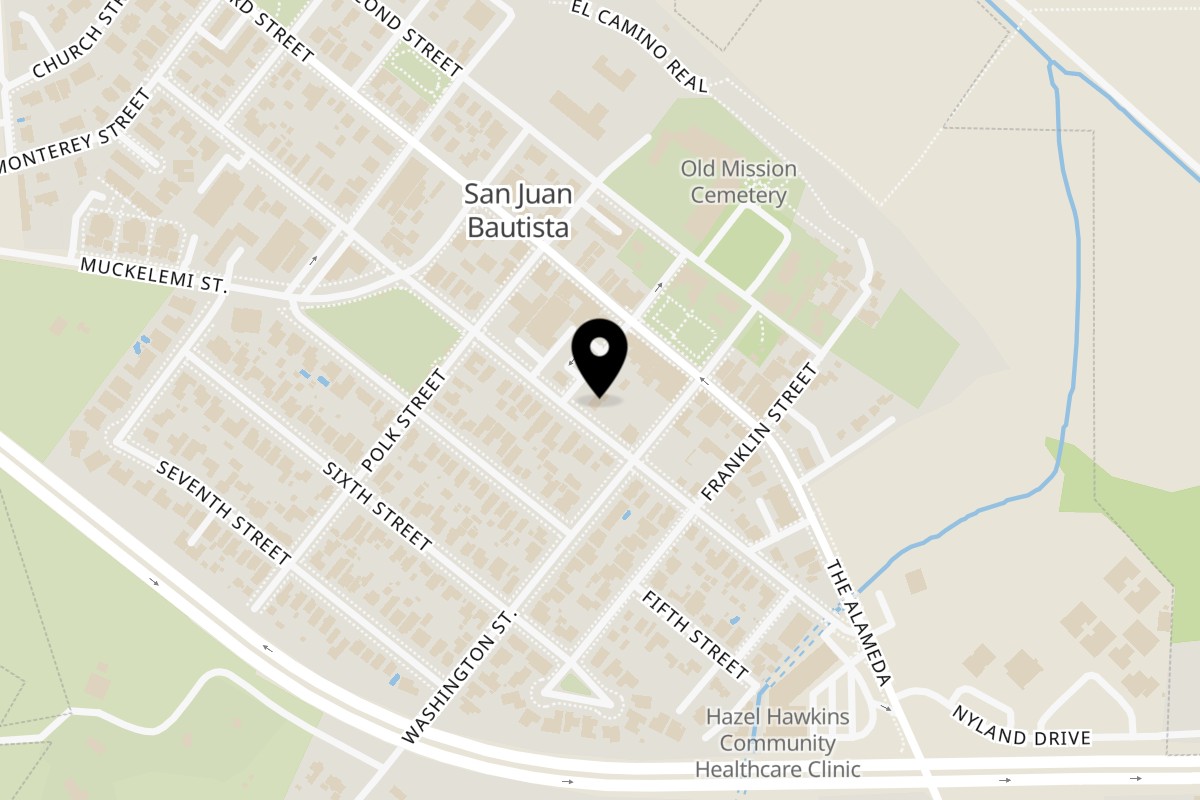 Map showing the location of The Smoke Point BBQ & Provisions on 206 4th St in San Juan Bautista